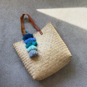 Woven Tan Tote Bag with Colorful Tassels